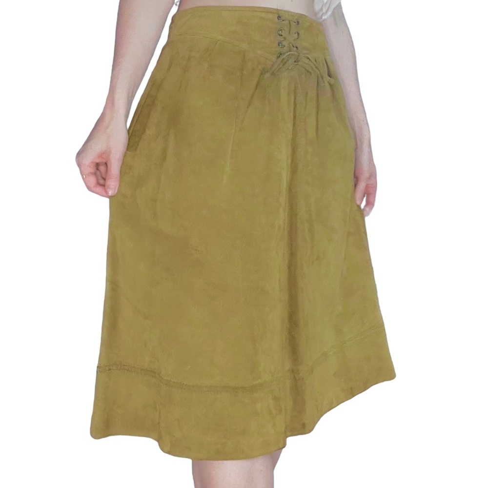 VINTAGE 80s Suede Midi Skirt